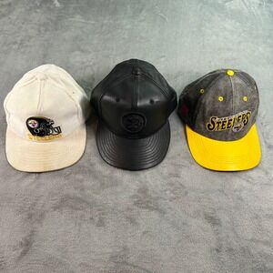 Pittsburgh Steelers Hat Lot 3 Snapback Corduroy Leather Acid Wash NFL Caps